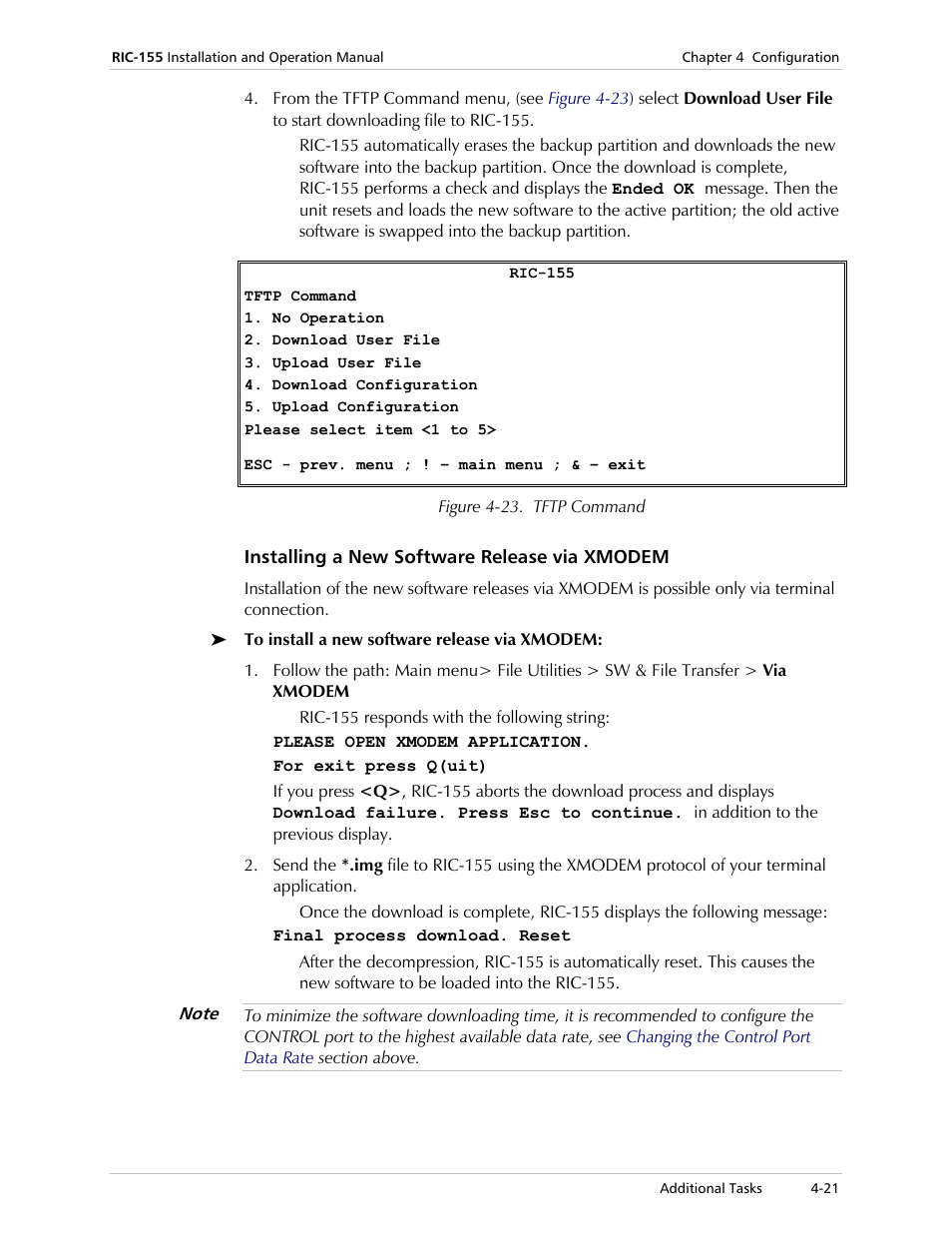 Installing a new software release via xmodem | RAD Data comm 10/100BaseT to STM-1/OC-3 Converter RIC-155 User Manual | Page 57 / 90