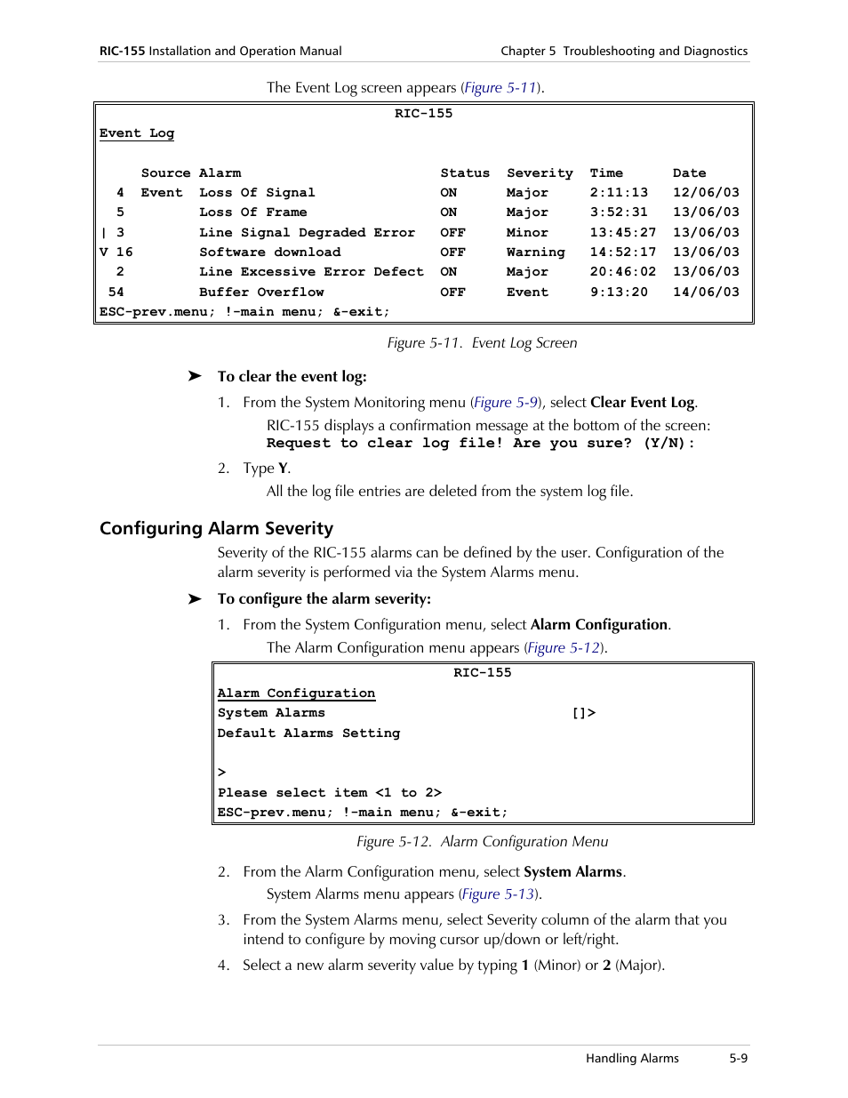 Configuring alarm severity | RAD Data comm 10/100BaseT to STM-1/OC-3 Converter RIC-155 User Manual | Page 69 / 90