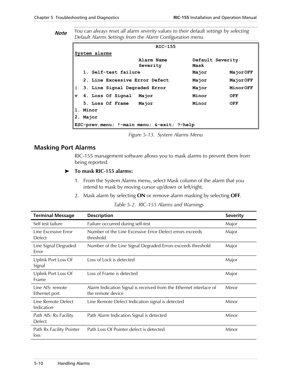 Masking port alarms, Figure 5-13 | RAD Data comm 10/100BaseT to STM-1/OC-3 Converter RIC-155 User Manual | Page 70 / 90