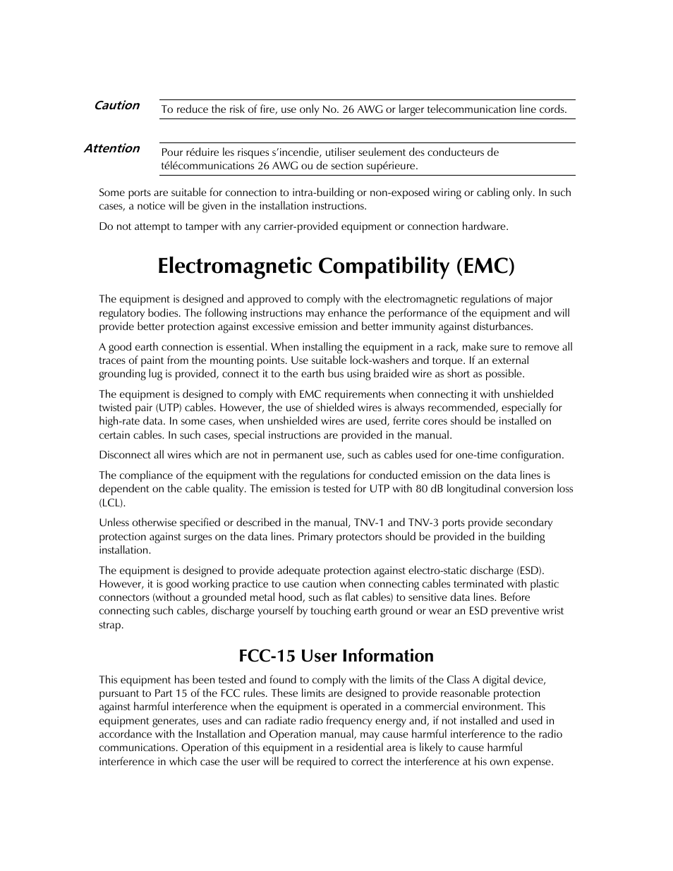 Electromagnetic compatibility (emc), Fcc-15 user information | RAD Data comm 10/100BaseT to STM-1/OC-3 Converter RIC-155 User Manual | Page 8 / 90