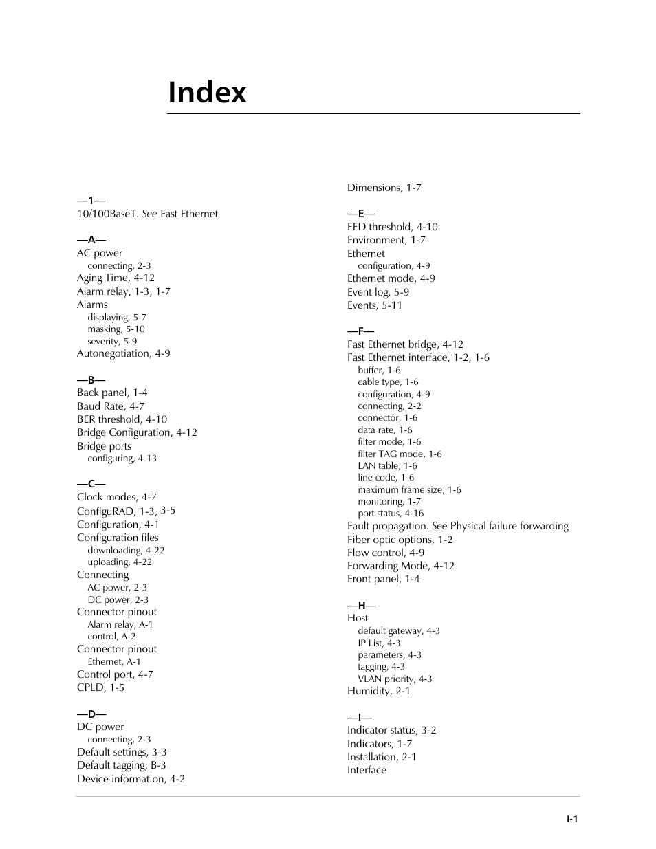 Index | RAD Data comm 10/100BaseT to STM-1/OC-3 Converter RIC-155 User Manual | Page 83 / 90