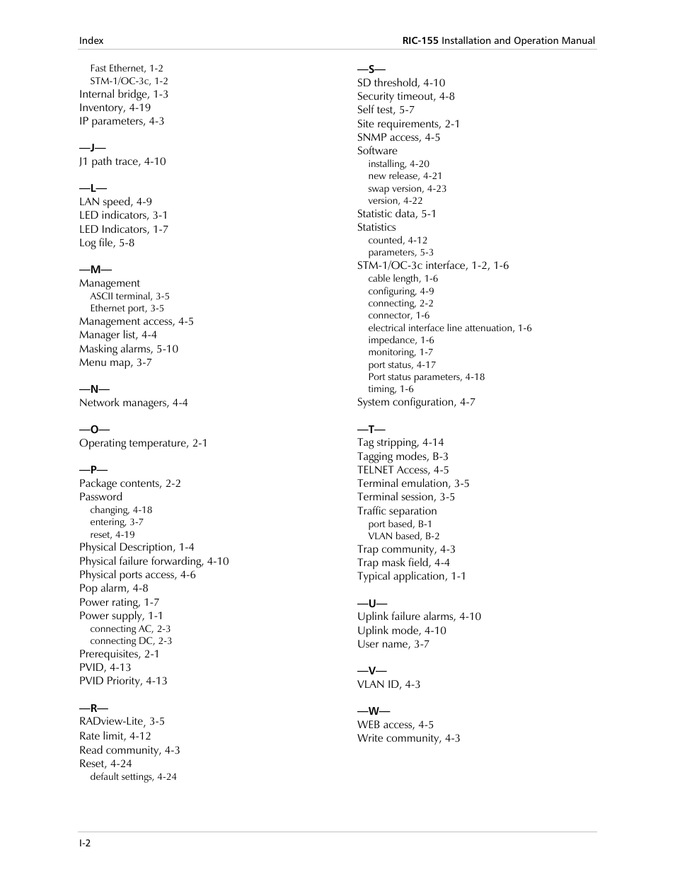 RAD Data comm 10/100BaseT to STM-1/OC-3 Converter RIC-155 User Manual | Page 84 / 90