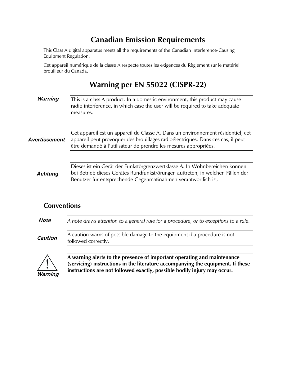 Canadian emission requirements, Conventions | RAD Data comm 10/100BaseT to STM-1/OC-3 Converter RIC-155 User Manual | Page 9 / 90