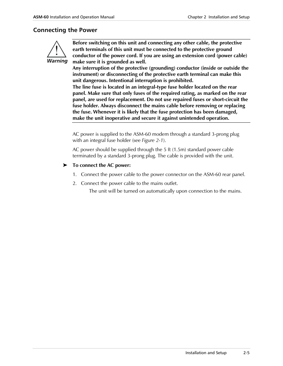 Connecting the power | RAD Data comm ASM-60 User Manual | Page 19 / 74