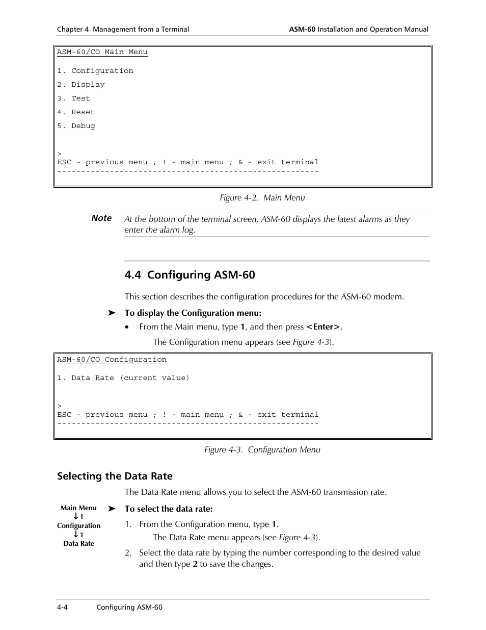 Configuring asm-60, Selecting the data rate, 4 configuring asm-60 | RAD Data comm ASM-60 User Manual | Page 26 / 74