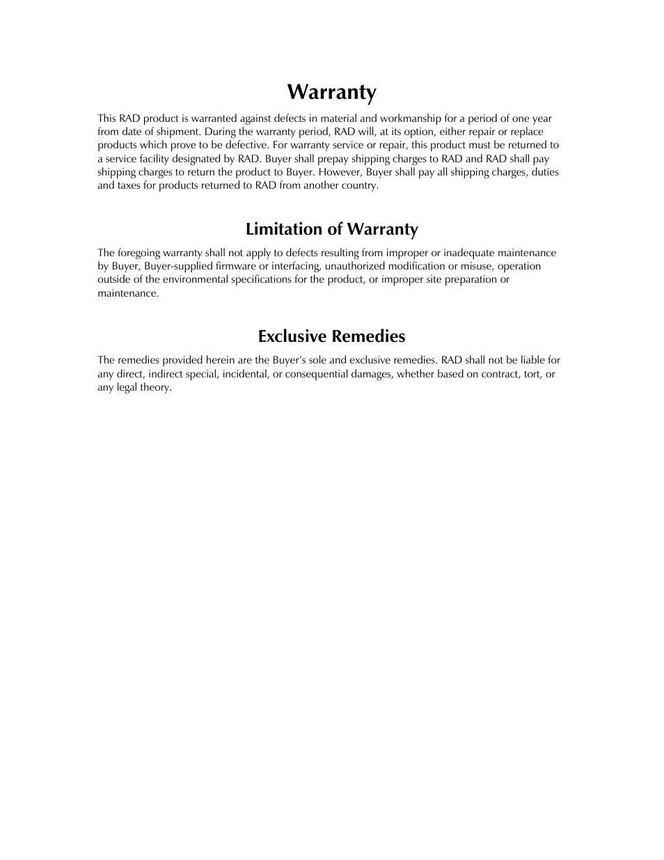 Warranty | RAD Data comm ASM-60 User Manual | Page 3 / 74