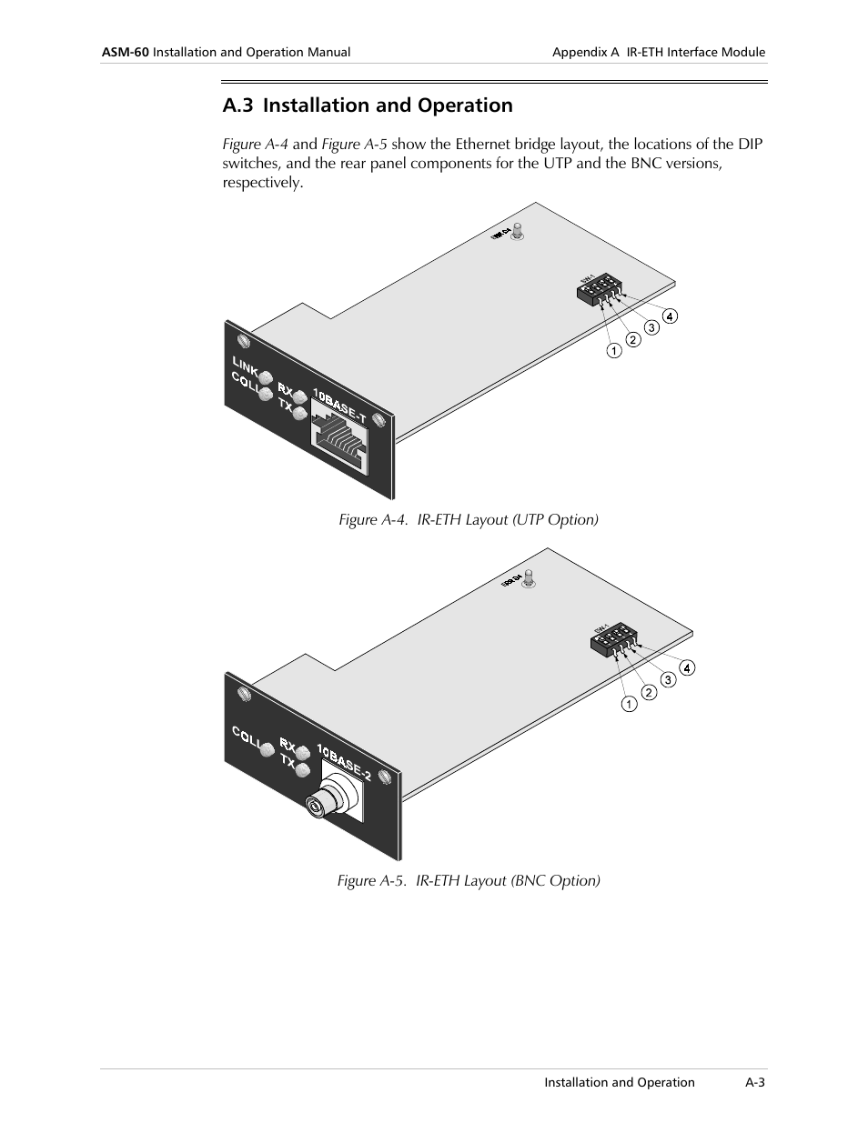 Installation and operation, A.3 installation and operation | RAD Data comm ASM-60 User Manual | Page 39 / 74