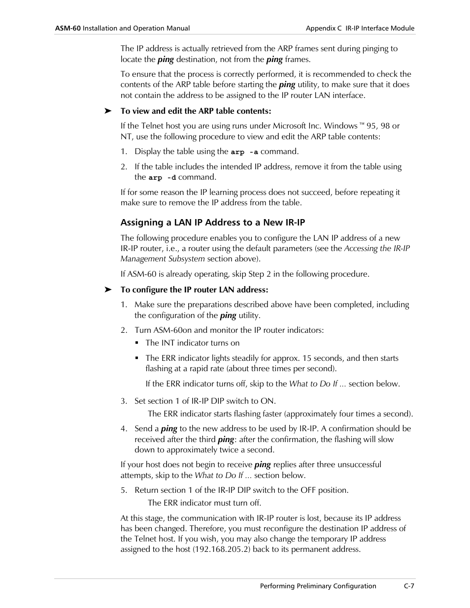 Assigning a lan ip address to a new ir-ip | RAD Data comm ASM-60 User Manual | Page 51 / 74