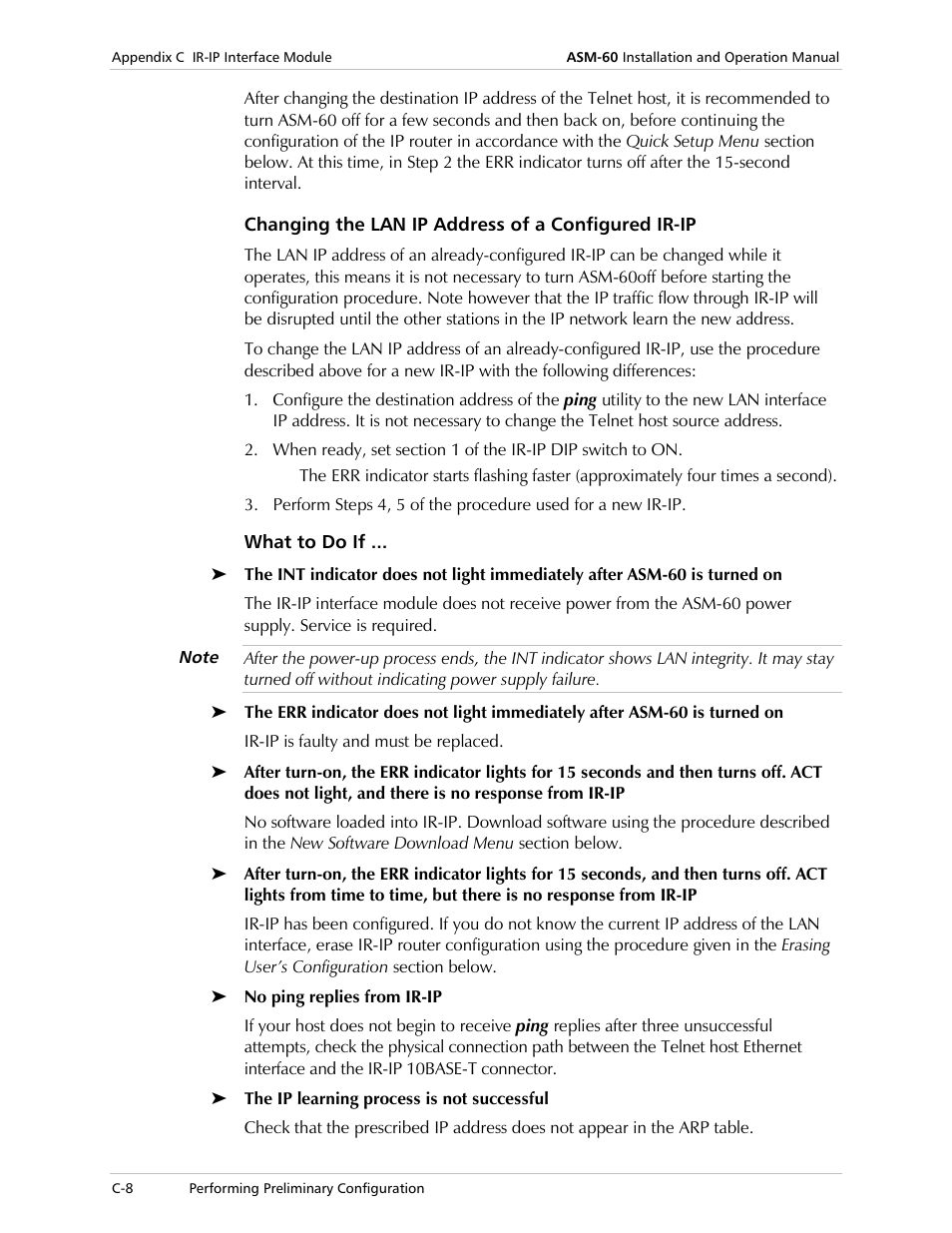Changing the lan ip address of a configured ir-ip, What to do if, What to do if ... sect | RAD Data comm ASM-60 User Manual | Page 52 / 74