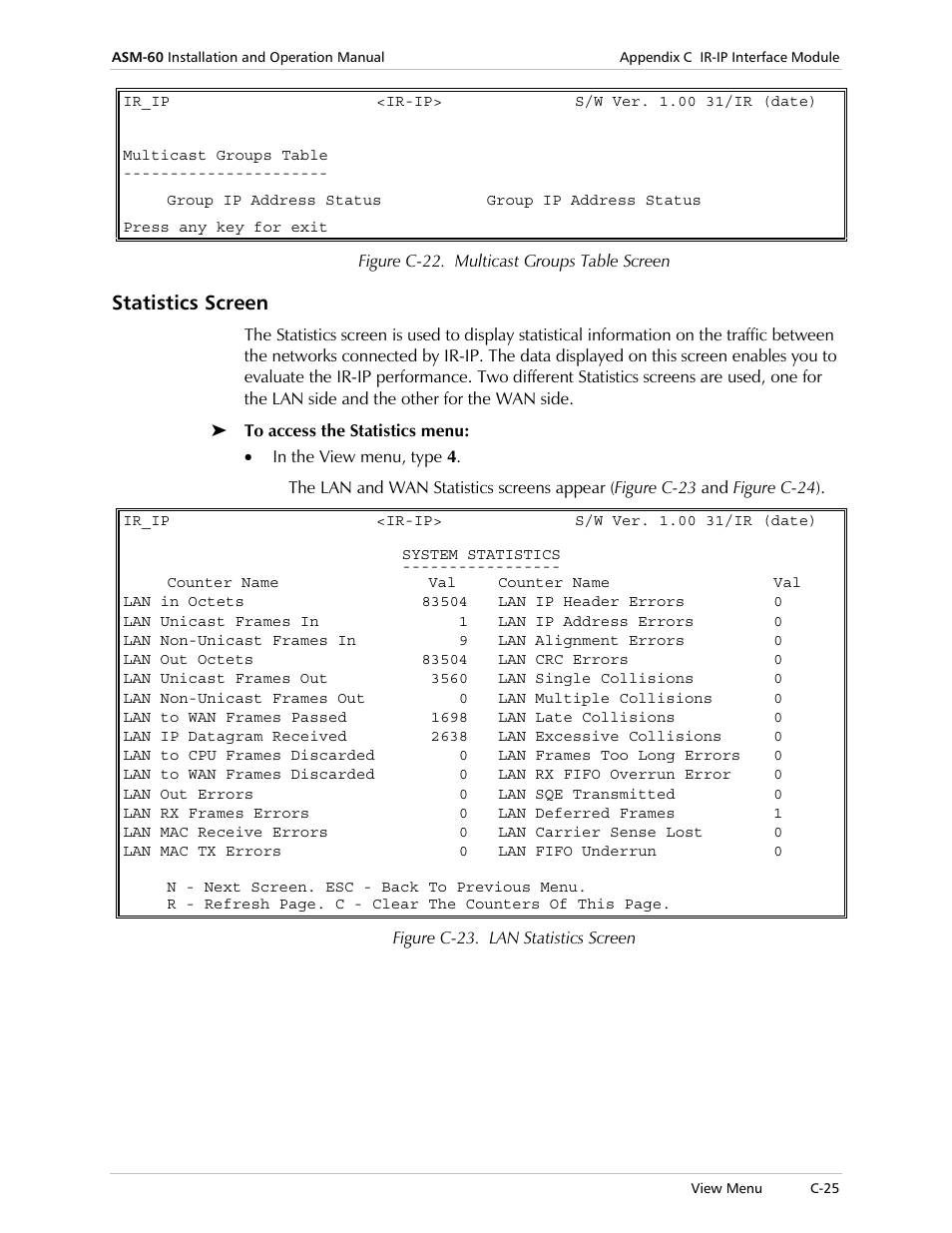 Statistics screen | RAD Data comm ASM-60 User Manual | Page 69 / 74