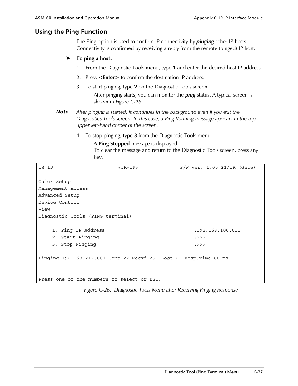 Using the ping function | RAD Data comm ASM-60 User Manual | Page 71 / 74