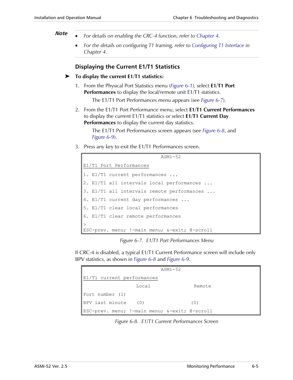 Displaying the current e1/t1 statistics | RAD Data comm ASMi-52 User Manual | Page 109 / 186