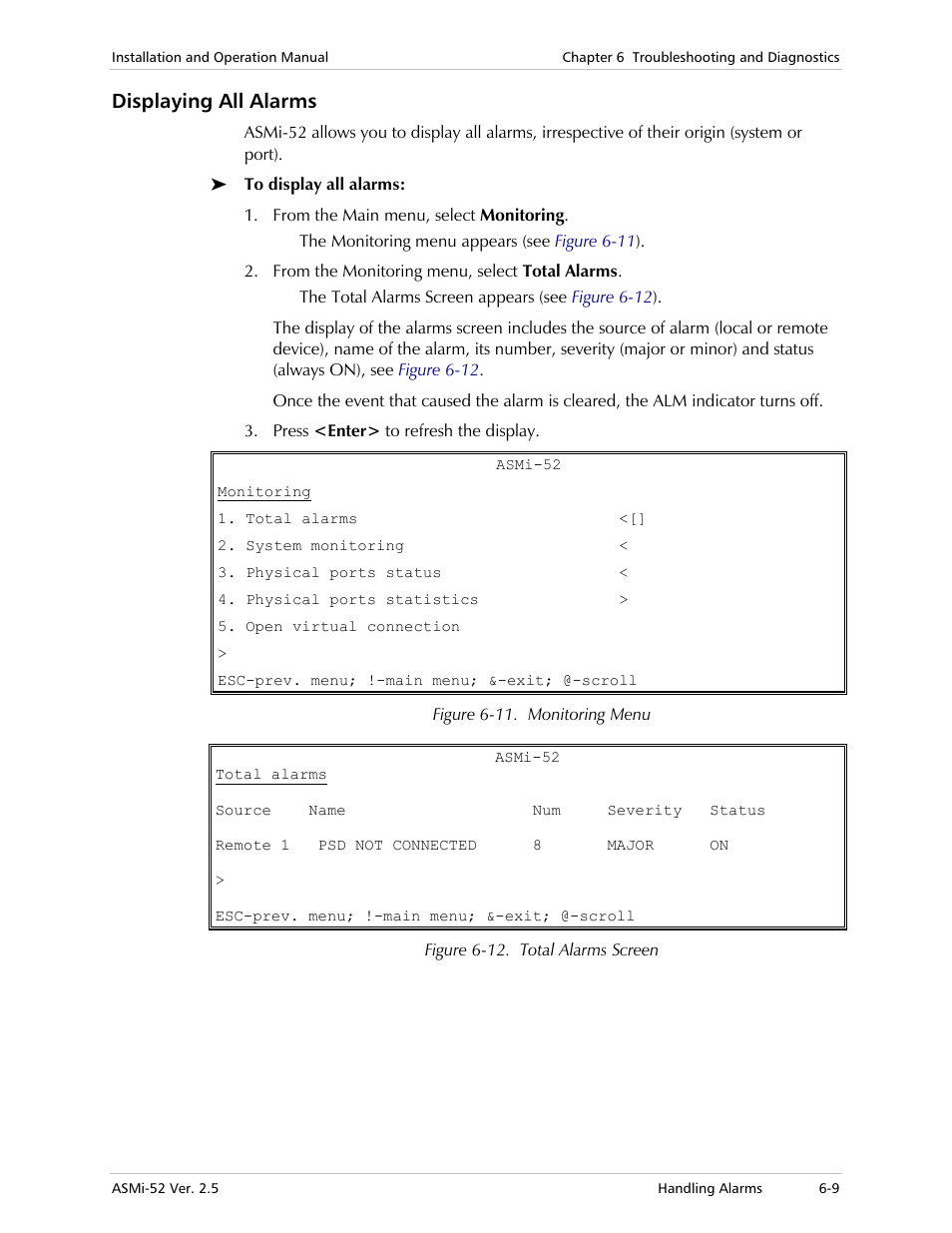 Displaying all alarms | RAD Data comm ASMi-52 User Manual | Page 113 / 186