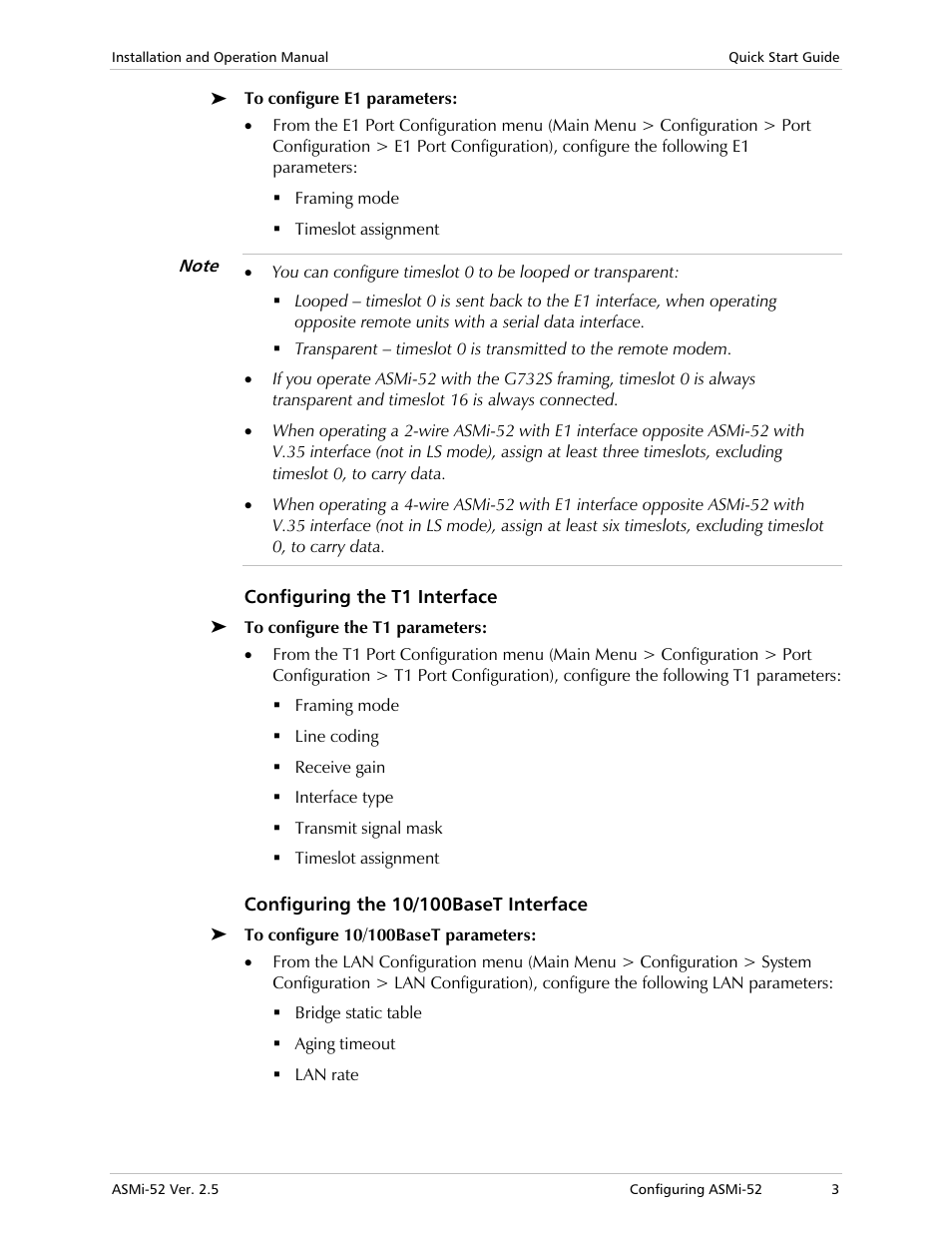 Configuring the t1 interface, Configuring the 10/100baset interface | RAD Data comm ASMi-52 User Manual | Page 13 / 186