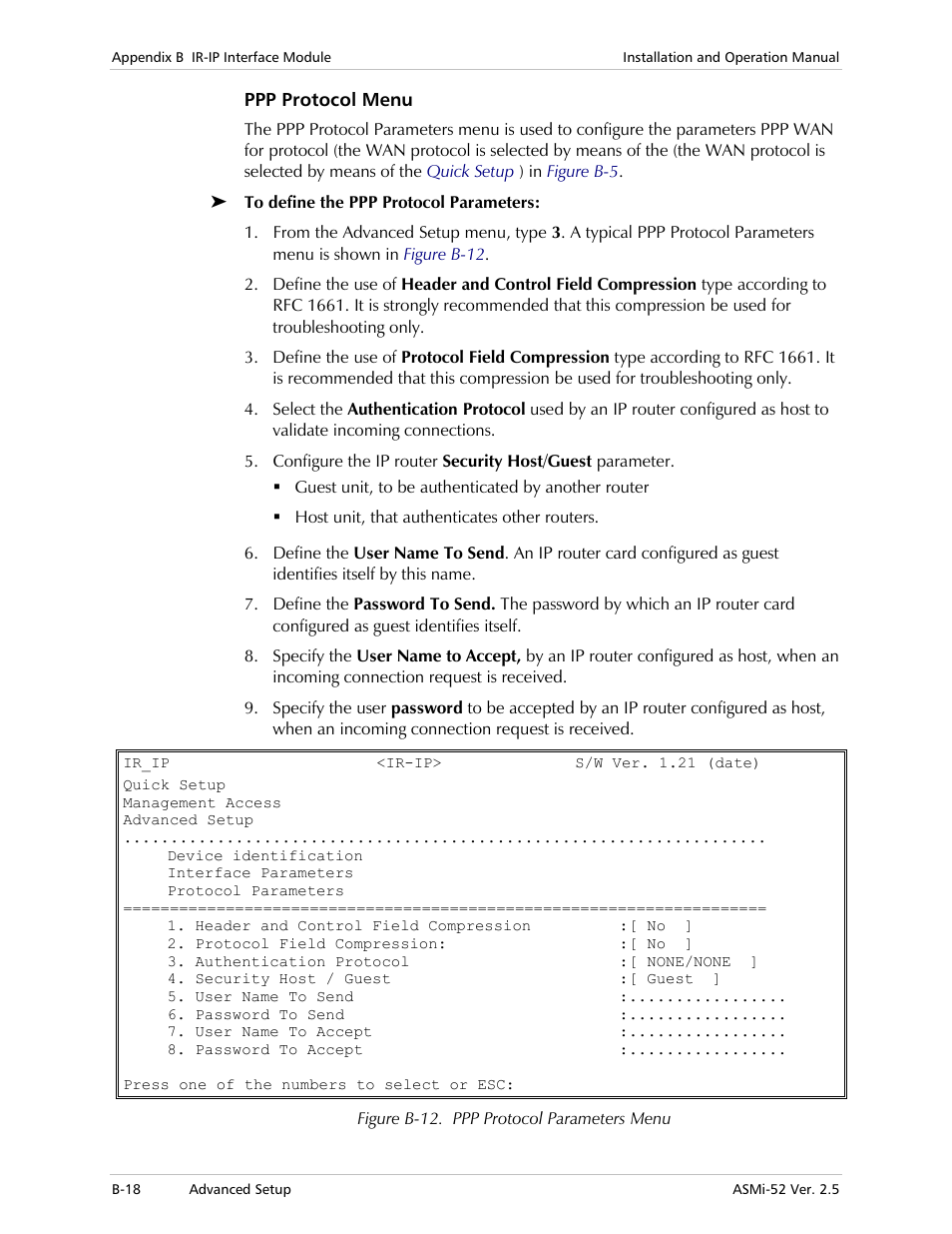 Ppp protocol menu | RAD Data comm ASMi-52 User Manual | Page 154 / 186
