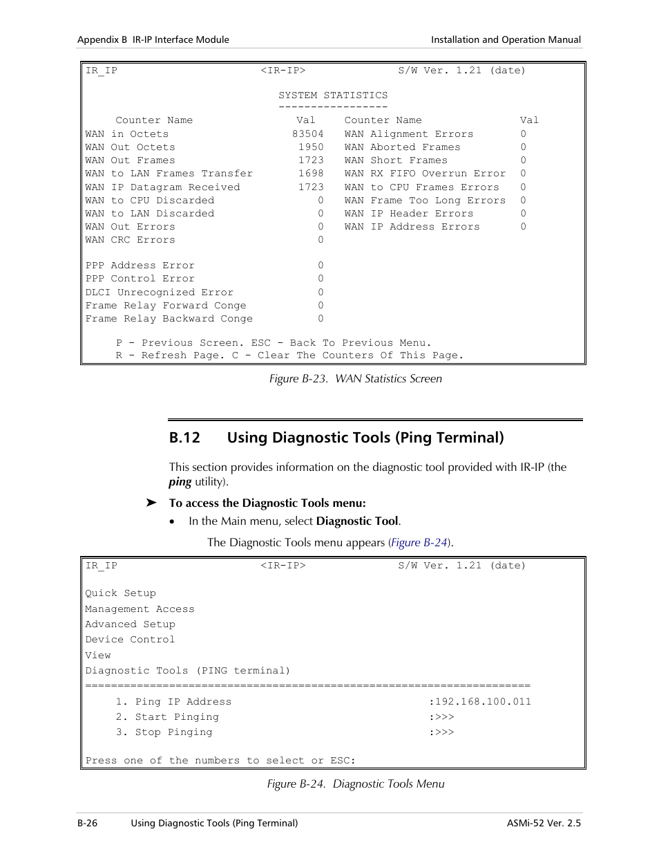 Using diagnostic tools (ping terminal), B.12 using diagnostic tools (ping terminal) | RAD Data comm ASMi-52 User Manual | Page 162 / 186
