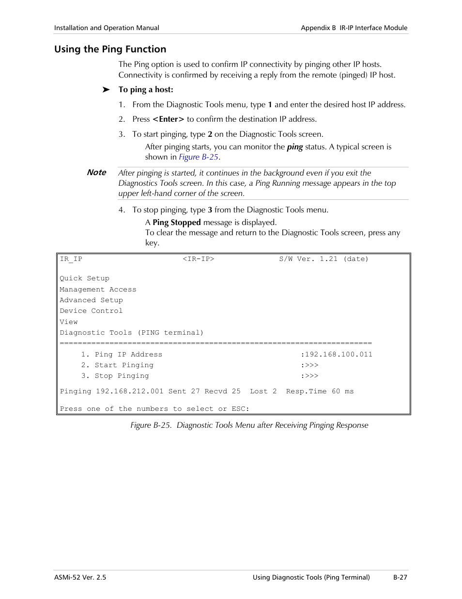 Using the ping function | RAD Data comm ASMi-52 User Manual | Page 163 / 186