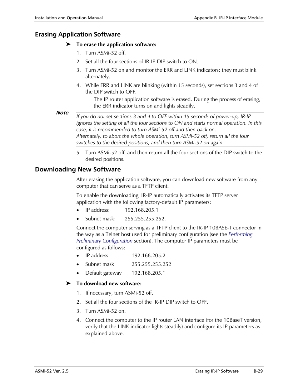 Erasing application software, Downloading new software | RAD Data comm ASMi-52 User Manual | Page 165 / 186