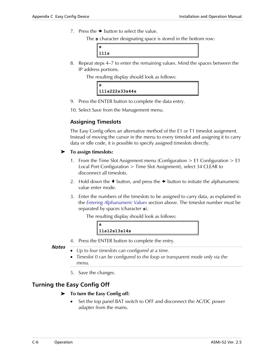 Assigning timeslots, Turning the easy config off | RAD Data comm ASMi-52 User Manual | Page 172 / 186
