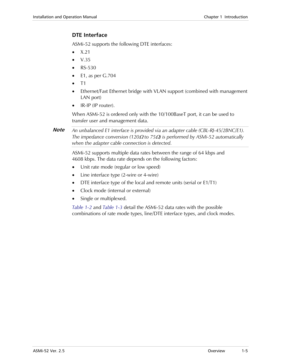 Dte interface | RAD Data comm ASMi-52 User Manual | Page 21 / 186