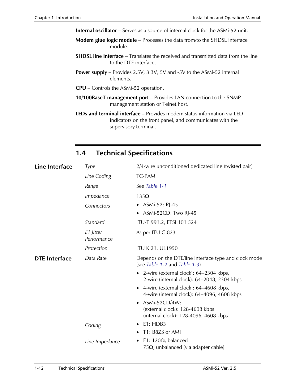 Technical specifications, 4 technical specifications | RAD Data comm ASMi-52 User Manual | Page 28 / 186