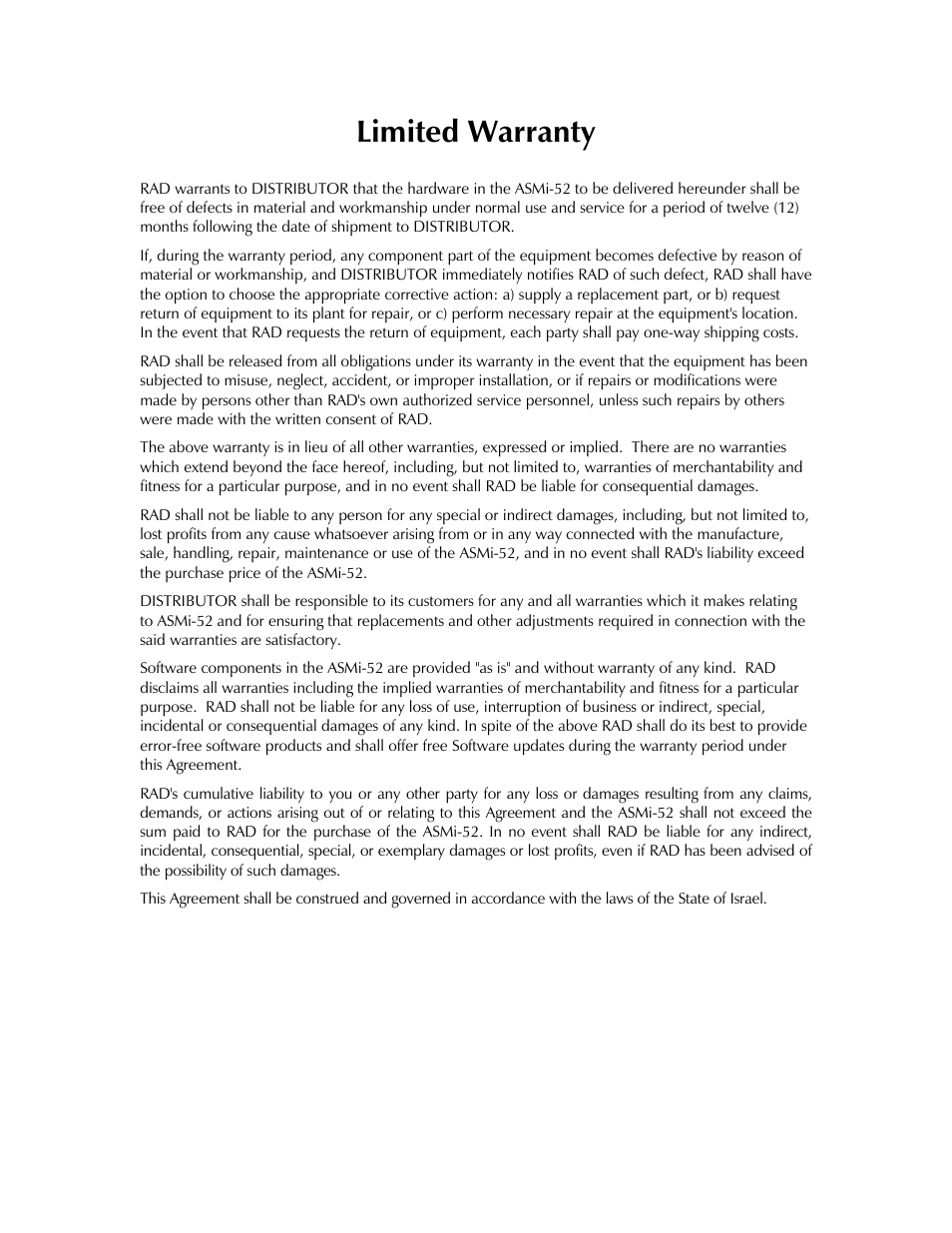 Limited warranty | RAD Data comm ASMi-52 User Manual | Page 4 / 186