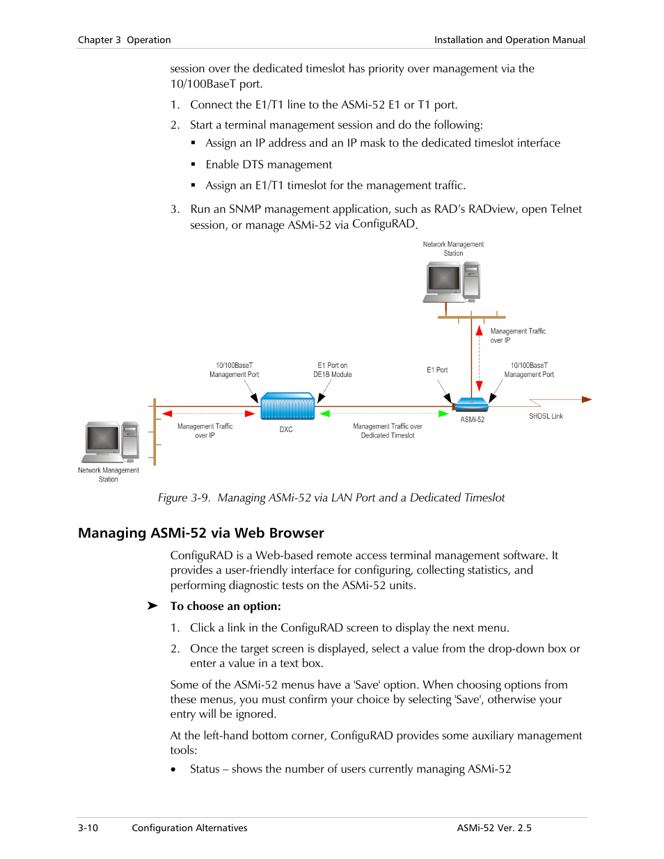 Managing asmi-52 via web browser | RAD Data comm ASMi-52 User Manual | Page 46 / 186