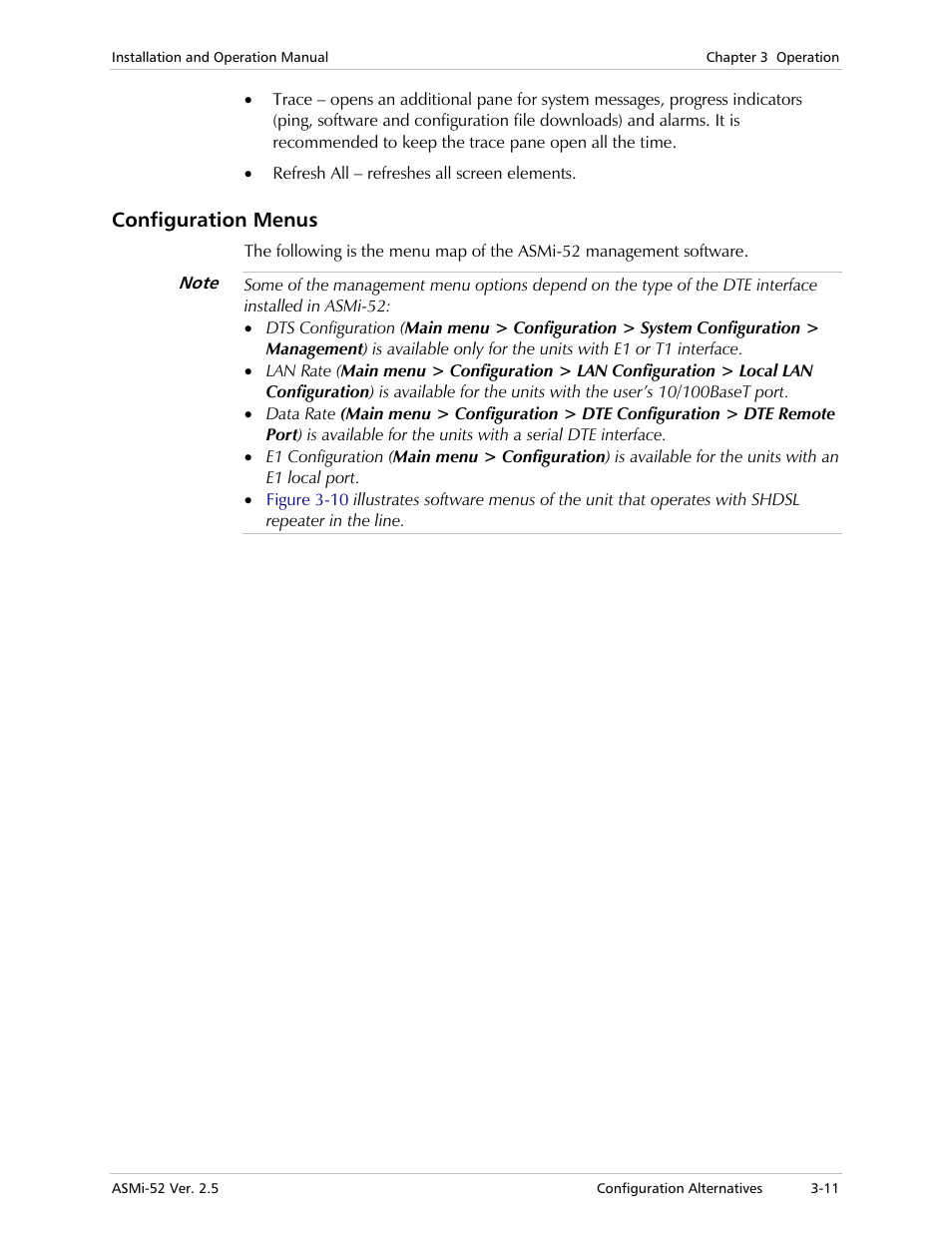 Configuration menus | RAD Data comm ASMi-52 User Manual | Page 47 / 186