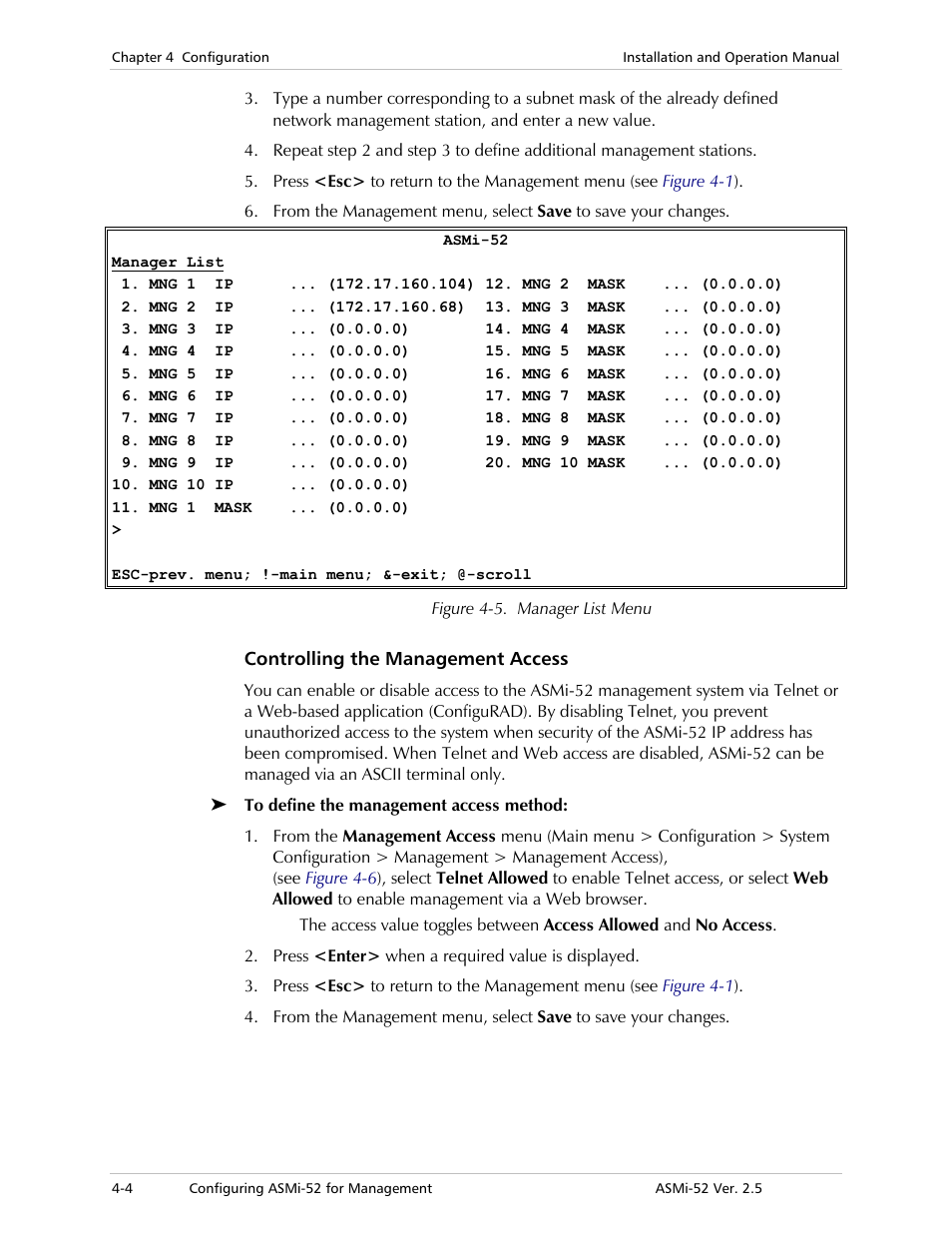 Controlling the management access | RAD Data comm ASMi-52 User Manual | Page 54 / 186