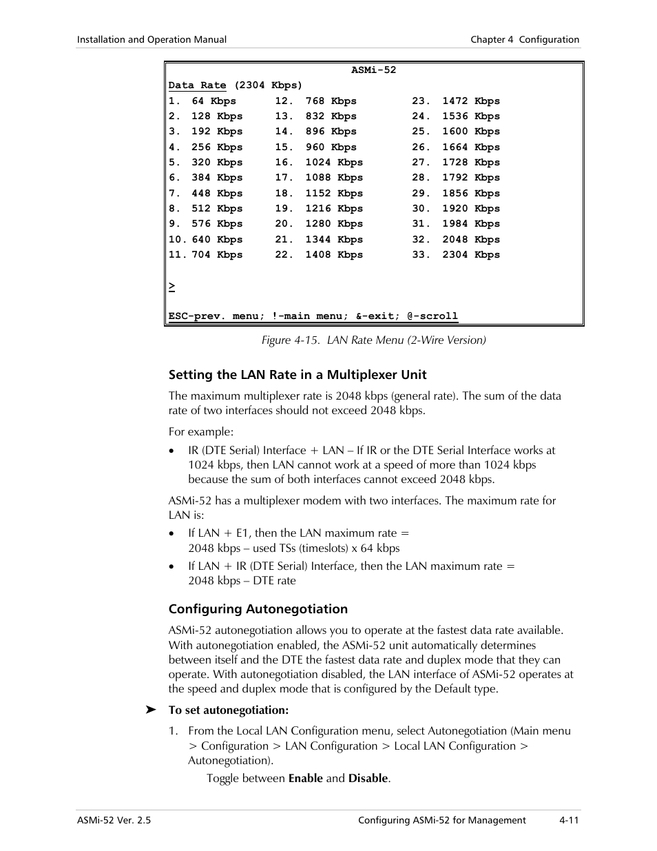 Setting the lan rate in a multiplexer unit, Configuring autonegotiation | RAD Data comm ASMi-52 User Manual | Page 61 / 186