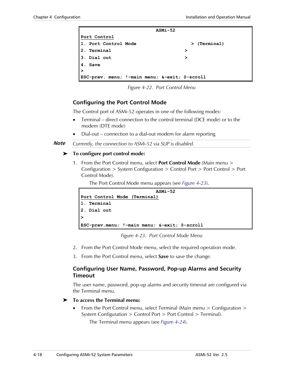 Configuring the port control mode | RAD Data comm ASMi-52 User Manual | Page 68 / 186