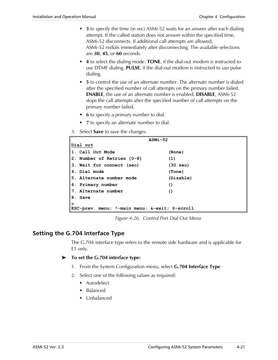 Setting the g.704 interface type | RAD Data comm ASMi-52 User Manual | Page 71 / 186