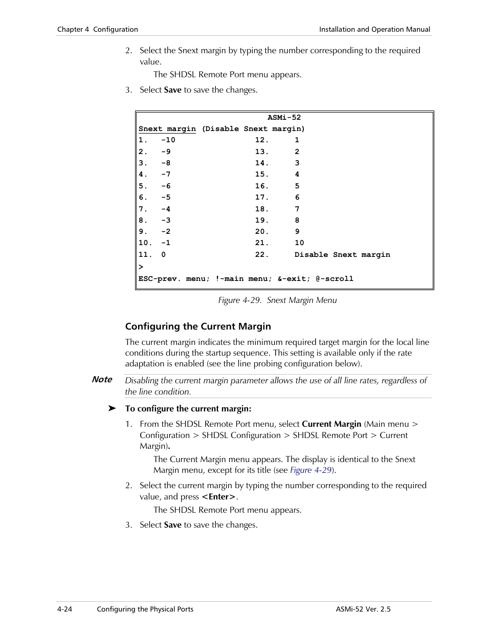 Configuring the current margin | RAD Data comm ASMi-52 User Manual | Page 74 / 186