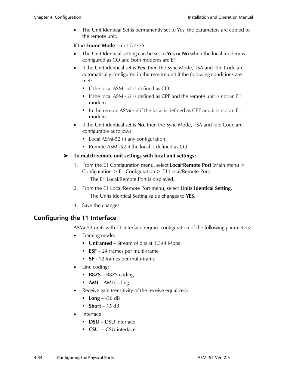 Configuring the t1 interface | RAD Data comm ASMi-52 User Manual | Page 84 / 186