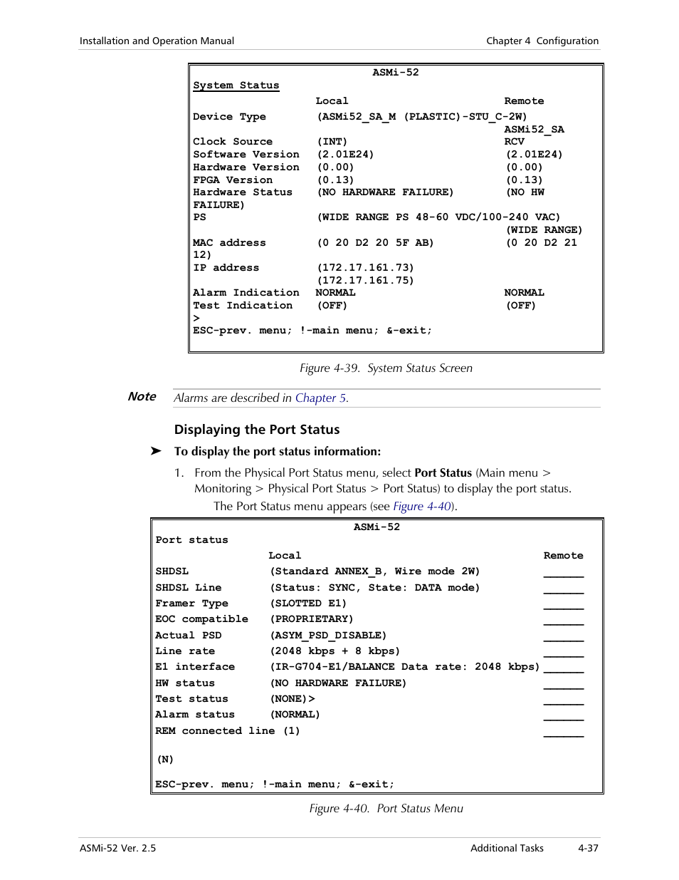 Displaying the port status | RAD Data comm ASMi-52 User Manual | Page 87 / 186