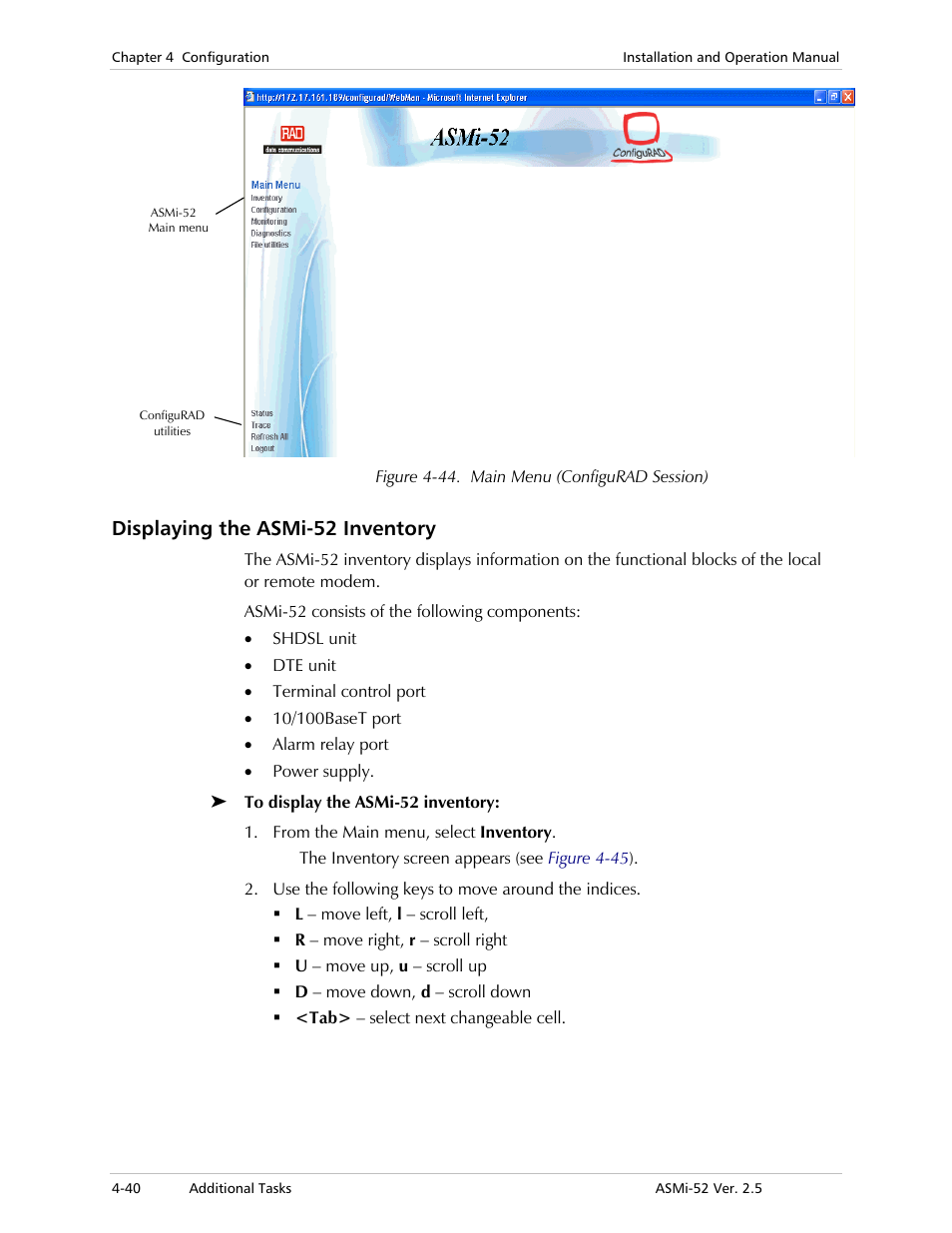 Displaying the asmi-52 inventory | RAD Data comm ASMi-52 User Manual | Page 90 / 186