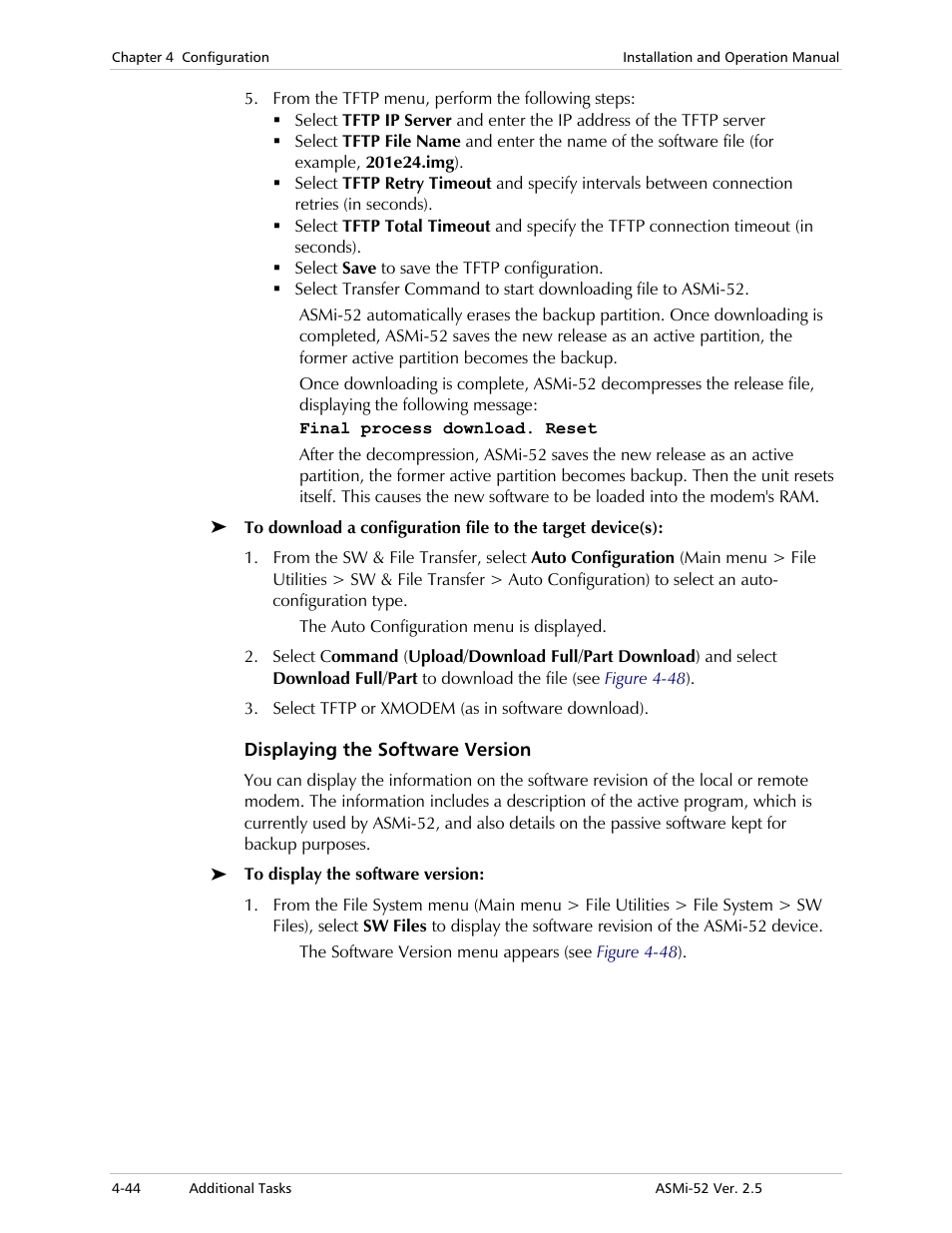 Displaying the software version | RAD Data comm ASMi-52 User Manual | Page 94 / 186
