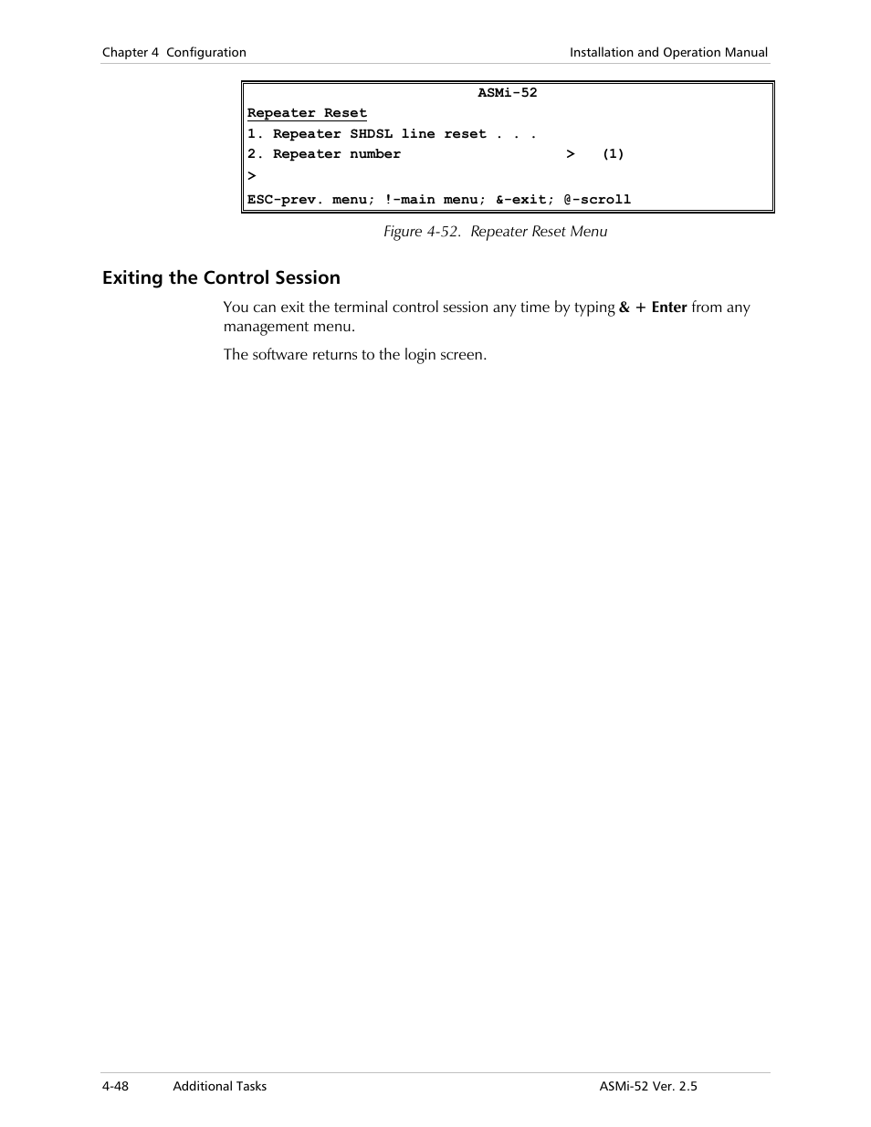 Exiting the control session | RAD Data comm ASMi-52 User Manual | Page 98 / 186