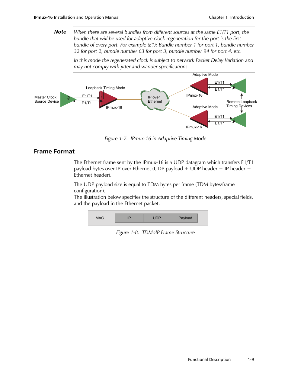 Frame format | RAD Data comm TDMoIP Gateway IPmux-16 User Manual | Page 17 / 99