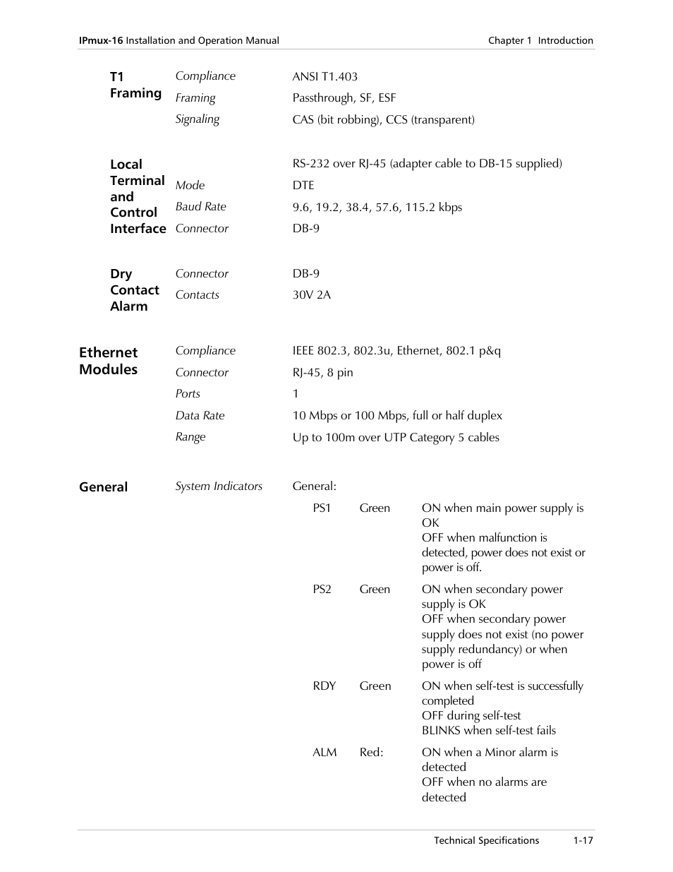 Ethernet modules | RAD Data comm TDMoIP Gateway IPmux-16 User Manual | Page 25 / 99