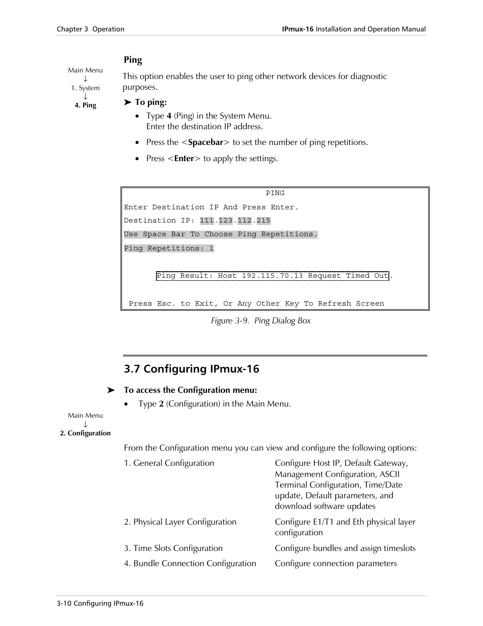 Ping, Configuring ipmux-16, 7 configuring ipmux-16 | RAD Data comm TDMoIP Gateway IPmux-16 User Manual | Page 42 / 99