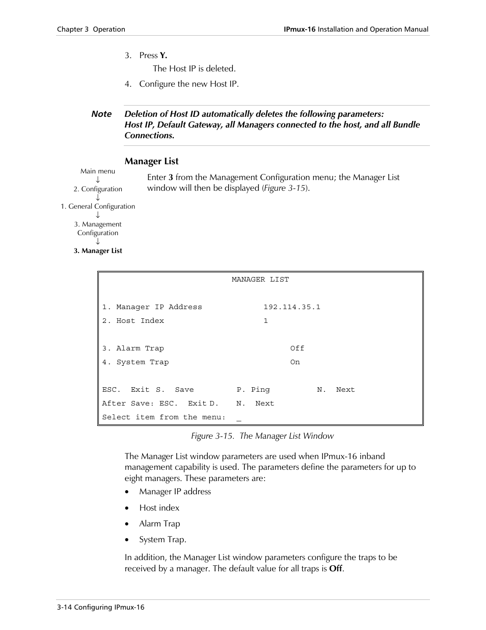 Manager list | RAD Data comm TDMoIP Gateway IPmux-16 User Manual | Page 46 / 99