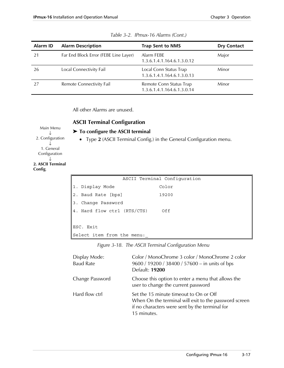 Ascii terminal configuration | RAD Data comm TDMoIP Gateway IPmux-16 User Manual | Page 49 / 99