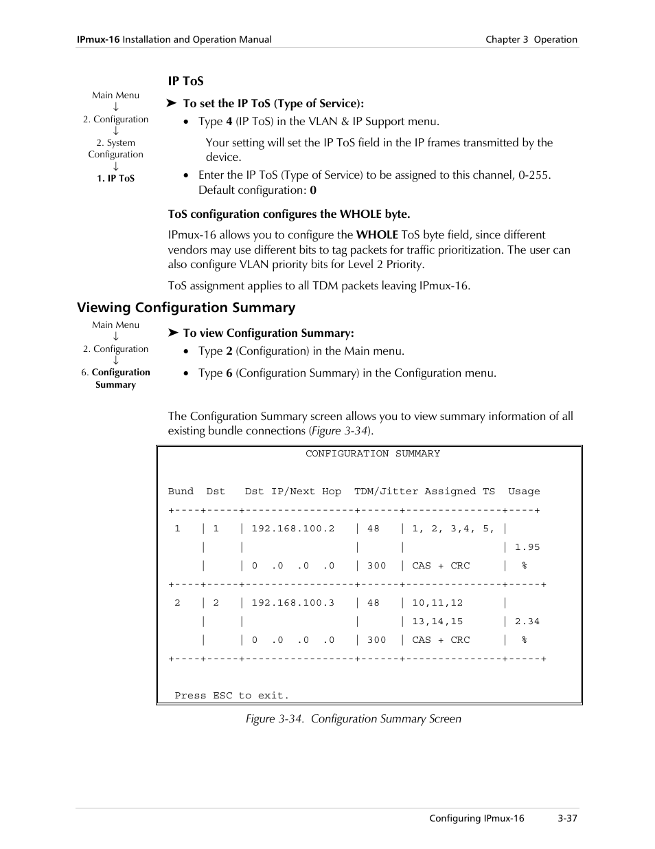 Viewing configuration summary | RAD Data comm TDMoIP Gateway IPmux-16 User Manual | Page 69 / 99