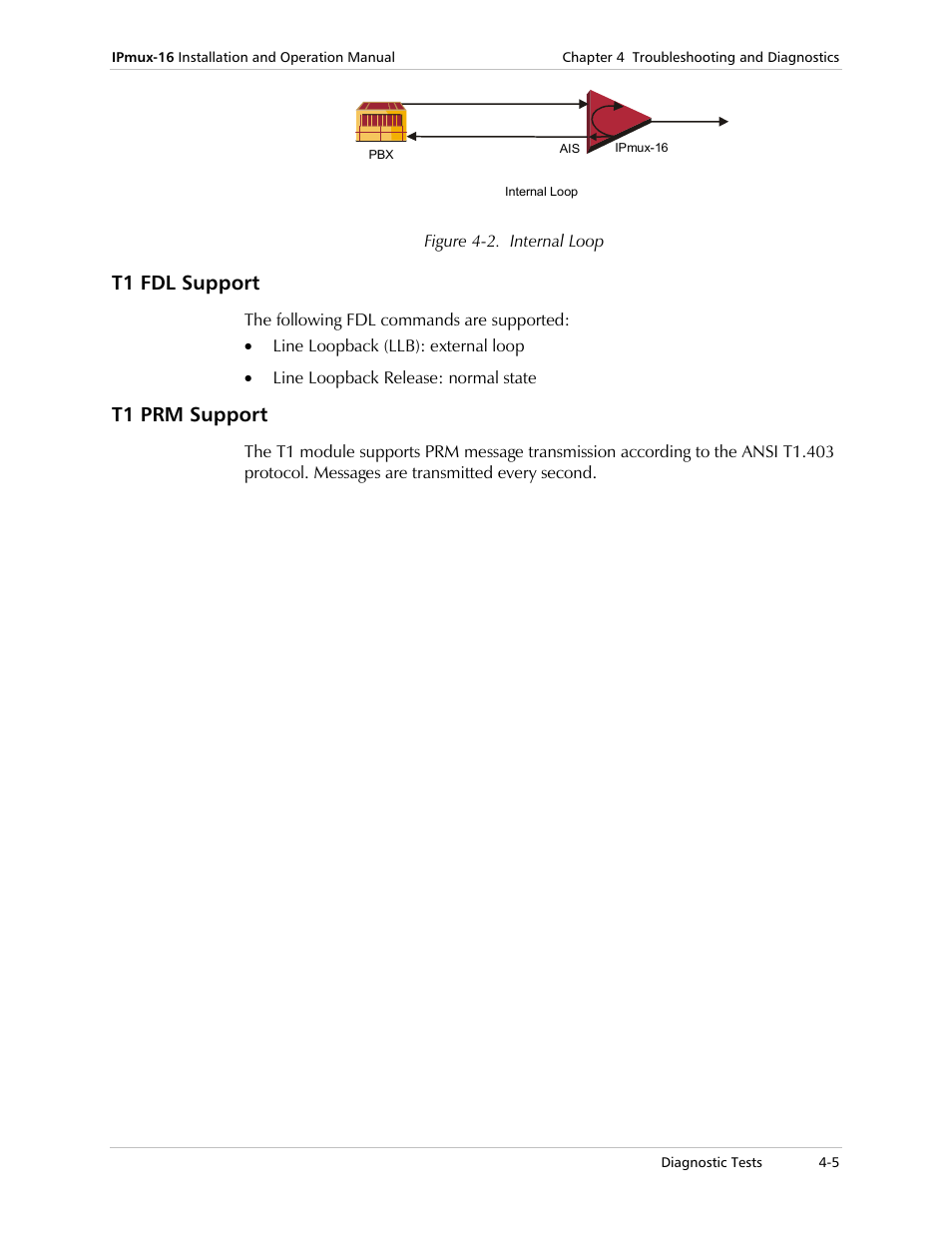 T1 fdl support, T1 prm support | RAD Data comm TDMoIP Gateway IPmux-16 User Manual | Page 83 / 99