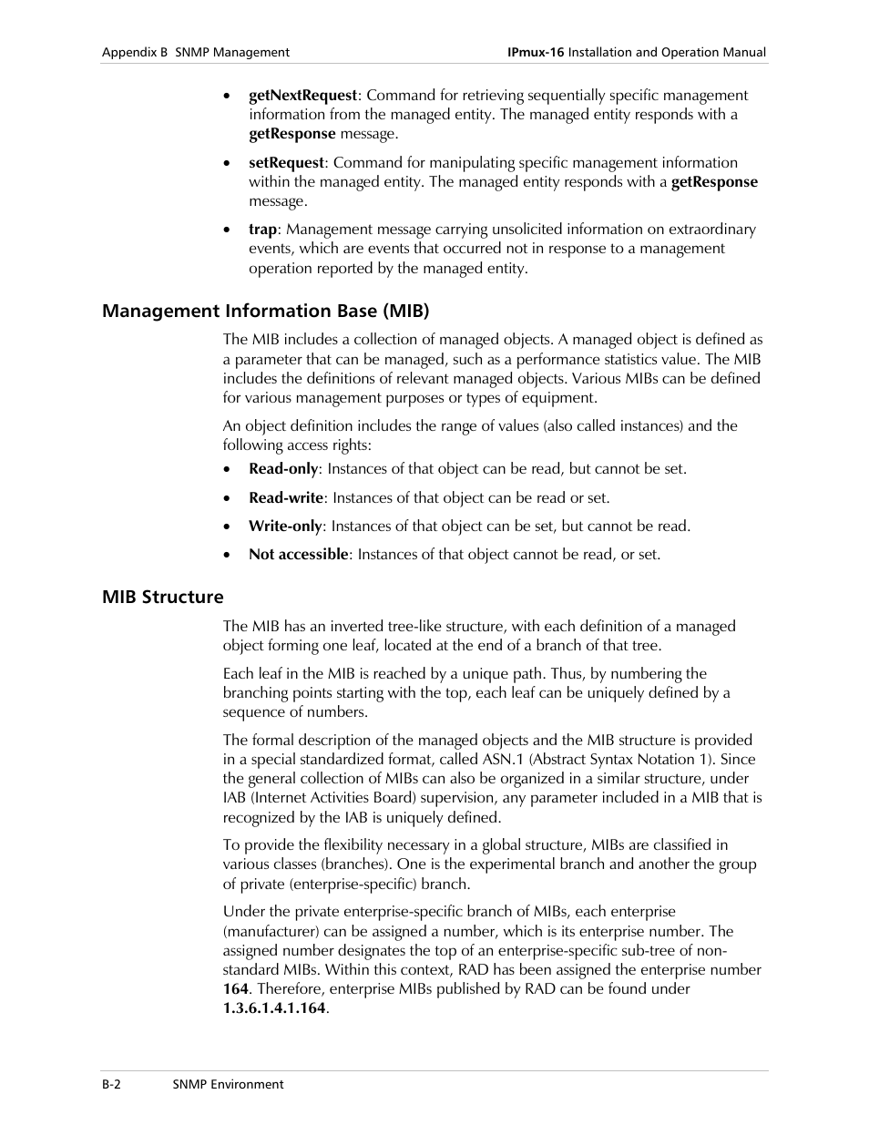 Management information base (mib), Mib structure | RAD Data comm TDMoIP Gateway IPmux-16 User Manual | Page 90 / 99