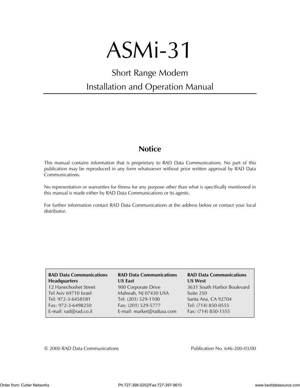 RAD Data comm ASMi-31 User Manual | 66 pages