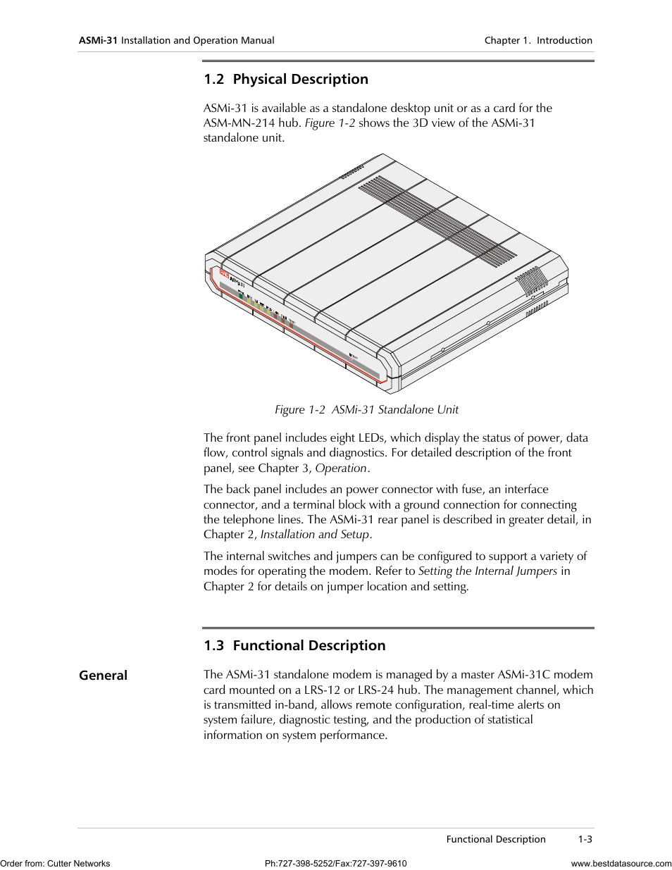 Physical description, Functional description, General | 2 physical description, 3 functional description | RAD Data comm ASMi-31 User Manual | Page 15 / 66