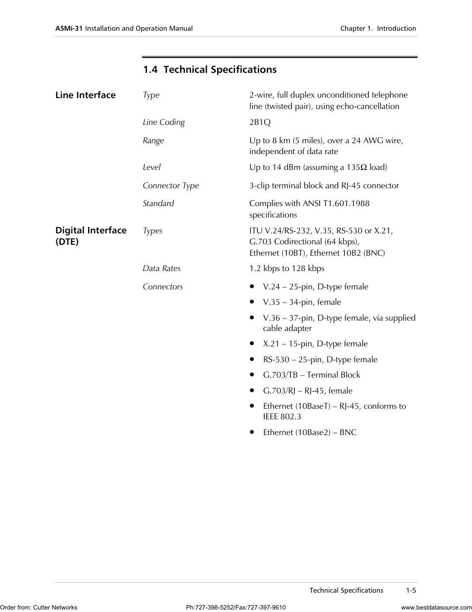 Technical specifications | RAD Data comm ASMi-31 User Manual | Page 17 / 66