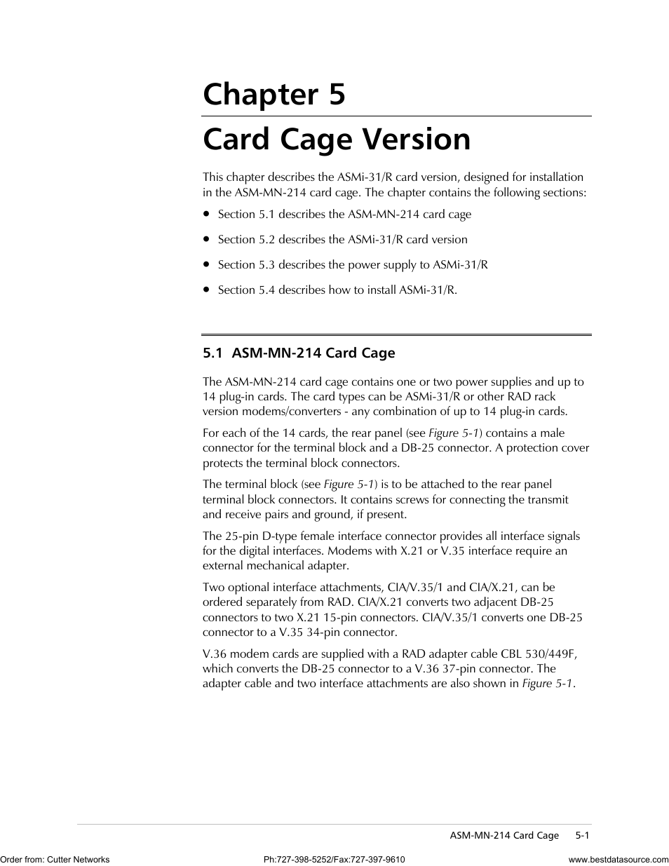 Chapter 5. card cage version, Asm-mn-214 card cage, Chapter 5 card cage version | RAD Data comm ASMi-31 User Manual | Page 37 / 66